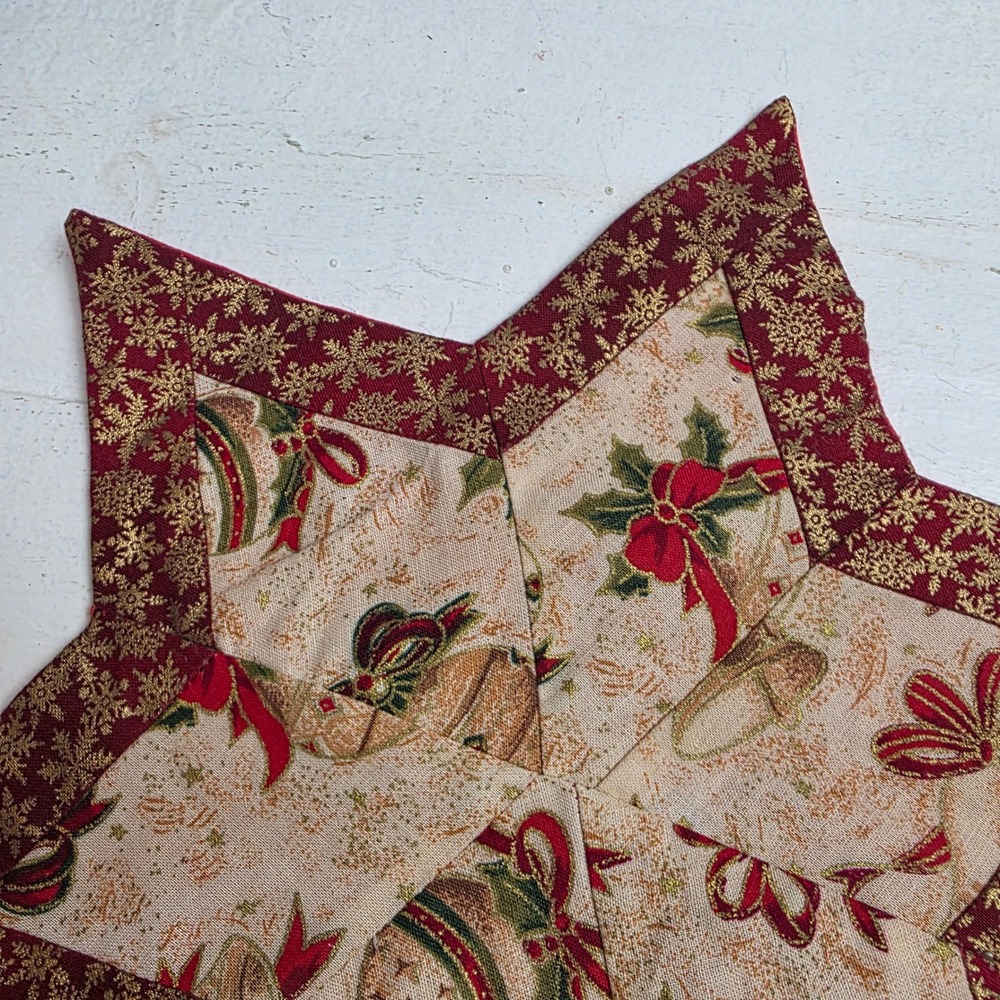 Vintage Handmade Quilted 6 point Star Decor Red Gold Christmas Holiday Ornaments - Picture 3 of 5